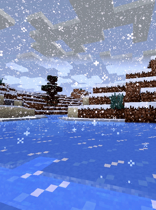 Minecraft building winter snow ice skating frozen lake gif