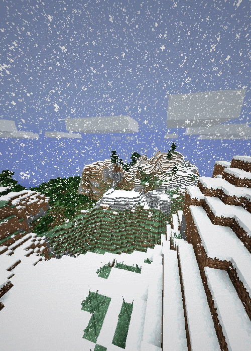 Minecraft building winter snow valley gif