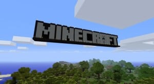 minecraft logo in sky build floating