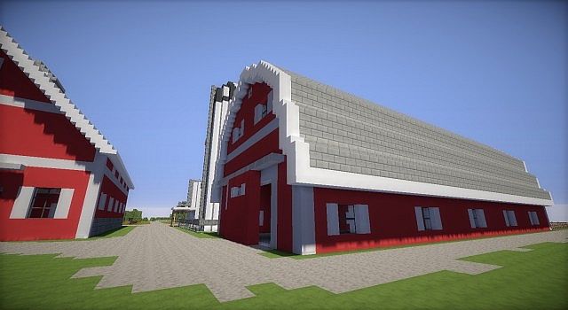 Minecraft Farm house red barn fields building ideas 4