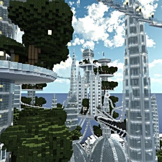 Ocean Cityscape minecraft building ideas blueprints towers white 4