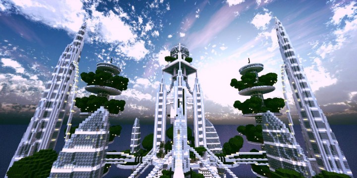 Ocean Cityscape minecraft building ideas blueprints towers white