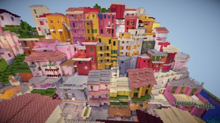 A cinque terre Manarola in Italy minecraft colorful city building plans