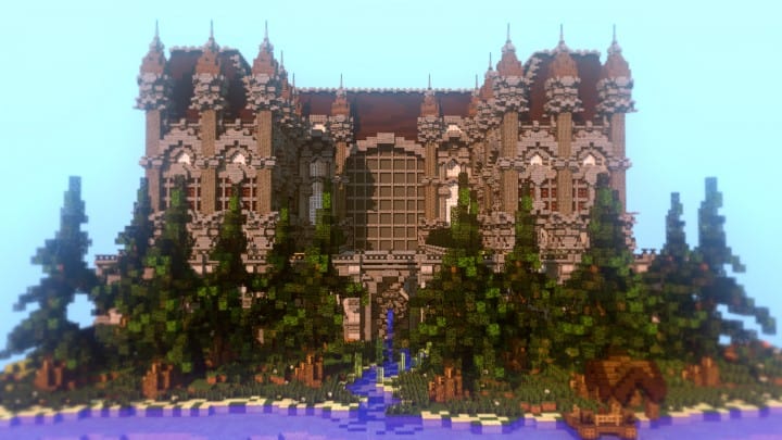 Fantasy Mansion Plot (Download) minecraft building ideas hire save water