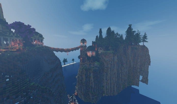 Elvish Outpost Arien Helyanwë minecraft build waterfall tower sky bridge sail boat 5