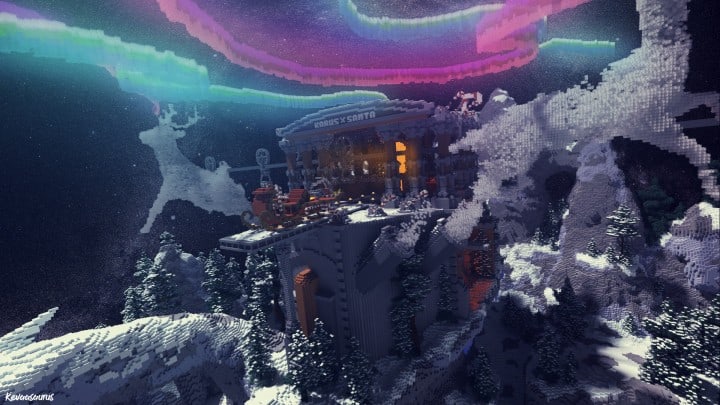 Santa's Outpost minecraft building ideas xmas 2015 download save holiday nortern lights