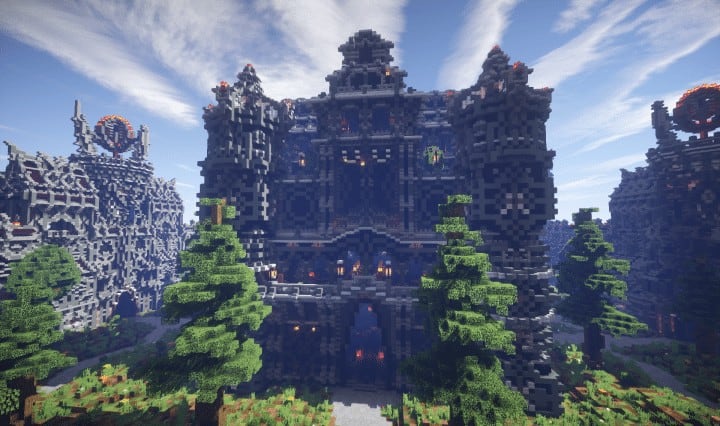 Epic Evil Themed Medieval Faction Spawn Free Large castle trees Minecraft building ideas server 4