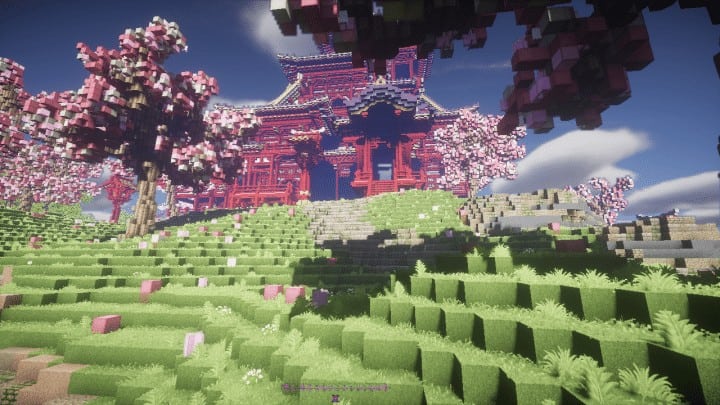 April cherry tree Sakura Island japanese style beautiful download save minecraft building 6